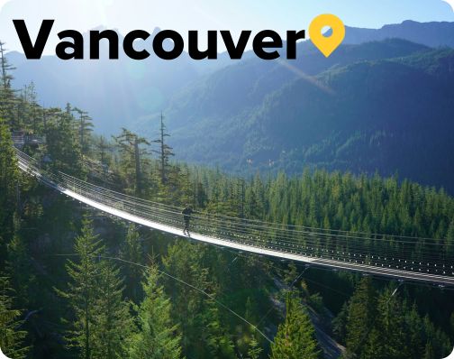 Man walking on suspension bridge in Vancouver Canada